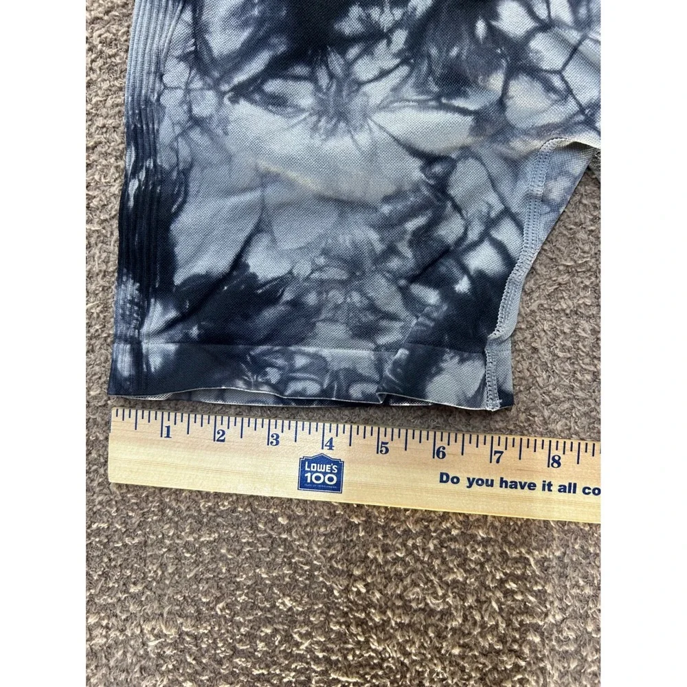 Seamless Tie Dye High Waisted Scrunch Butt Biker Shorts Black Grey Womens Medium